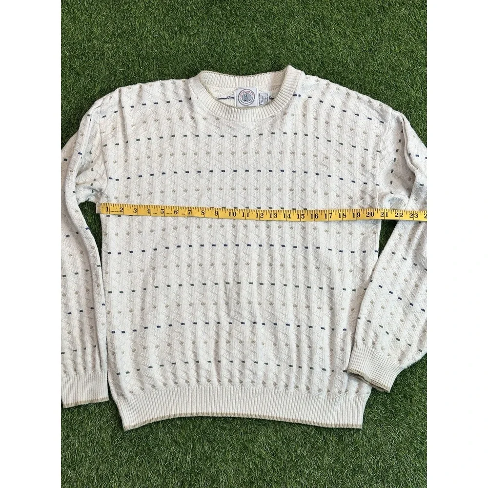 Vintage Care Isle Knitters Sweater Men Small White Geometric Grandpa‎ Knit 80s